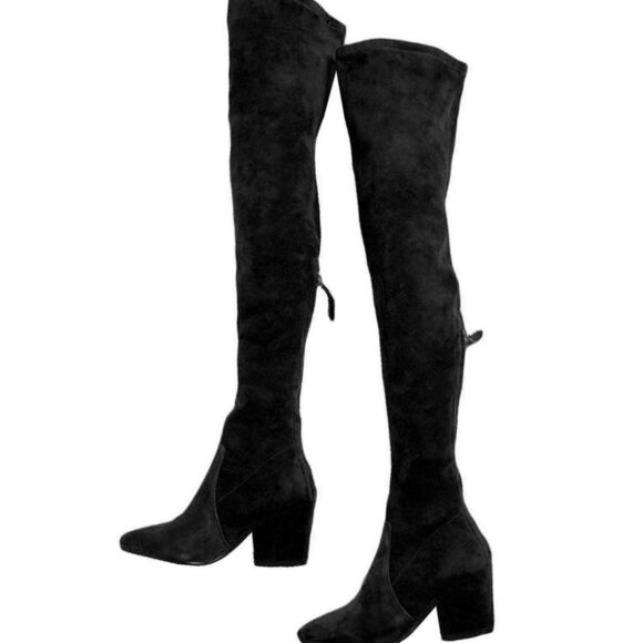 Goodnight Macaroon Shoes - ELLIS' BLACK CLASSIC OVER THE KNEE SUEDE LEATHER BOOTS